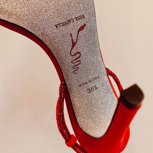 Rene Caovilla Red Satin Heels with Crystal Straps NWT - Picture 11 of 12